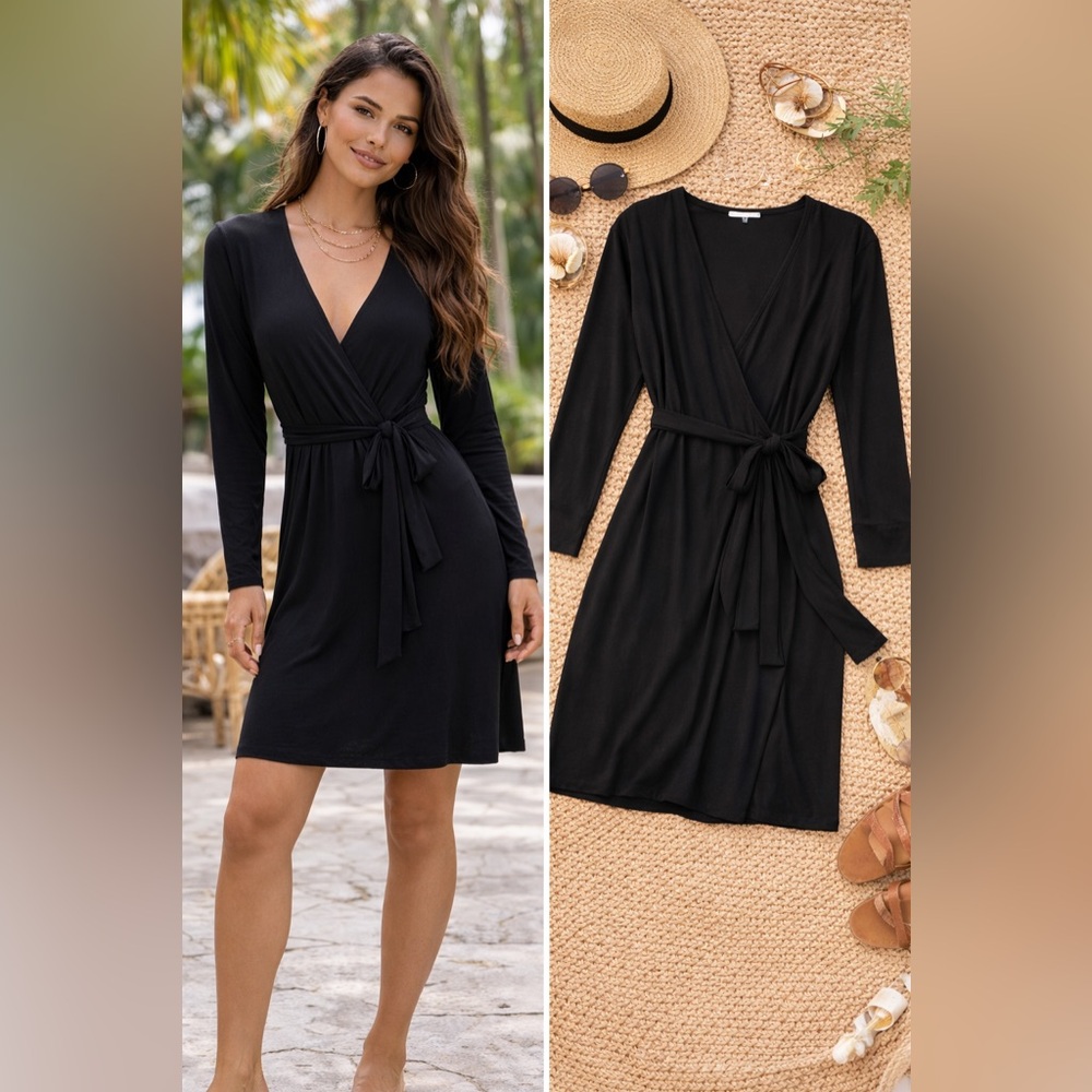 DIANE VON Furstenberg black knit wrap dress 6 long sleeve